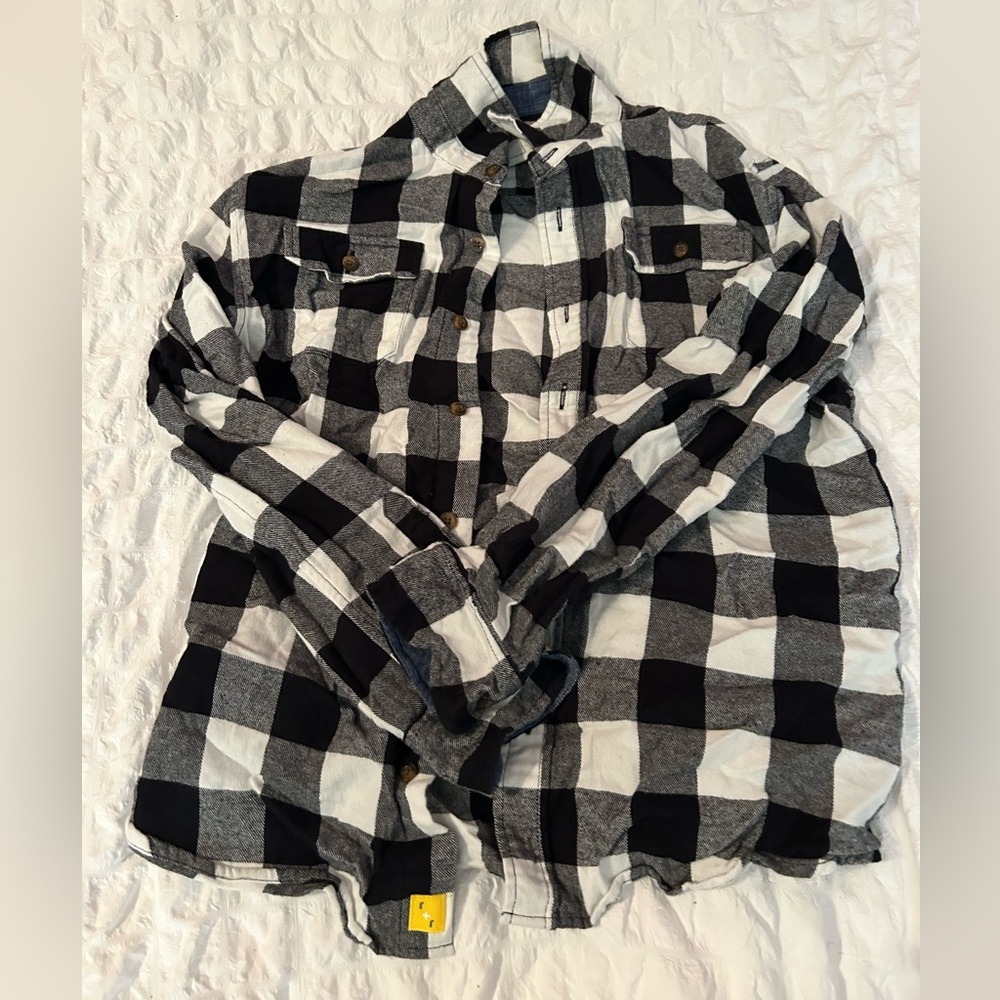 Kids Black and White Plaid Flannel Button Up Size L 12–14